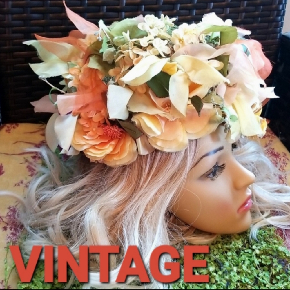 60s CHRISTIAN DIOR Luxury EASTER 7" Flowers Ribbon UNION Garden Chapeaux Hat EVC - Picture 4 of 16